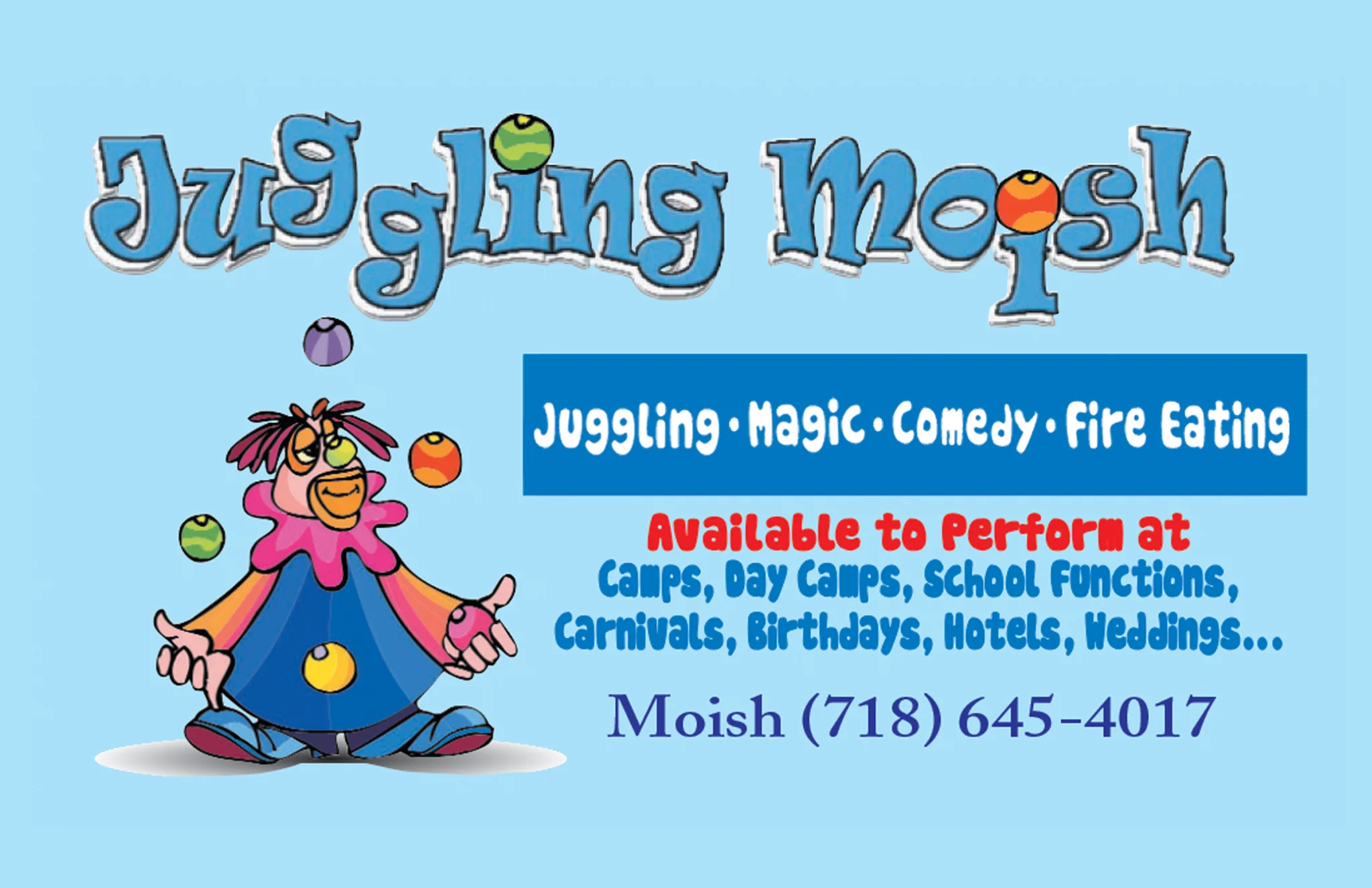Juggling and magic shows in English or Yiddish 